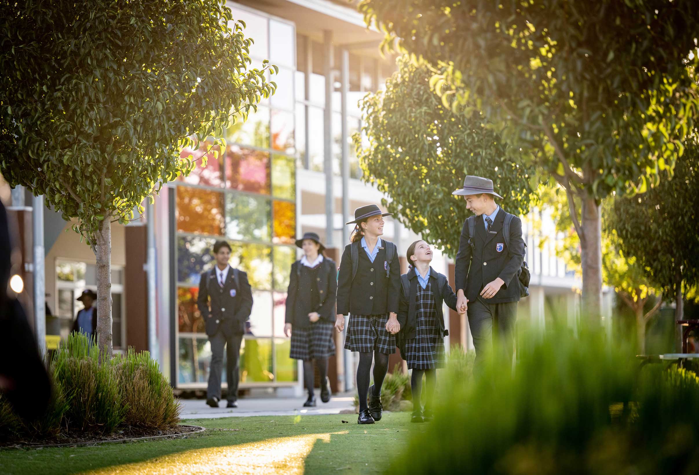 Junior and Senior School students walking